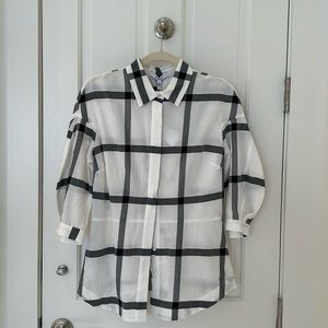 Derek Lam black and white plaid shirt w/ lace up back; size 6; NEVER WORN